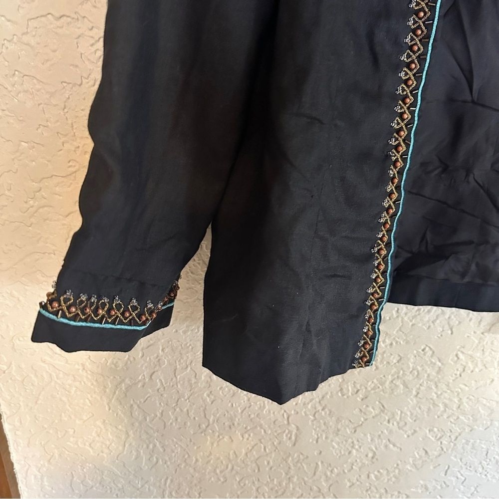 Sarah Spencer Jacket Black 12 Womens Linen Beaded Embroidered Boho Open Front - Picture 4 of 13
